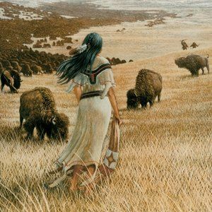 Lithograph print of Native American Woman